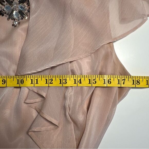 J.R. Nites by Carol Lin Y2K Embellished Top Size 12 Pink Flutter Sleeve Coquette - Picture 5 of 8